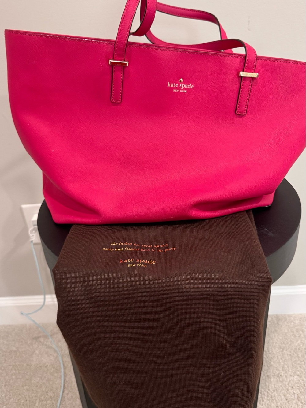 kate spade New York bright pink Saffiano leather tote